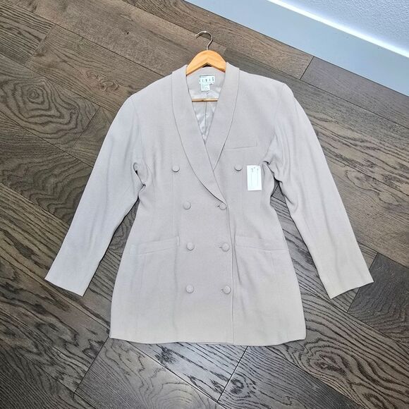 🆕️ Ann Tjian Kenar 90s Double Breasted Lapel Collar Tailored Long Blazer Beige - Picture 1 of 6